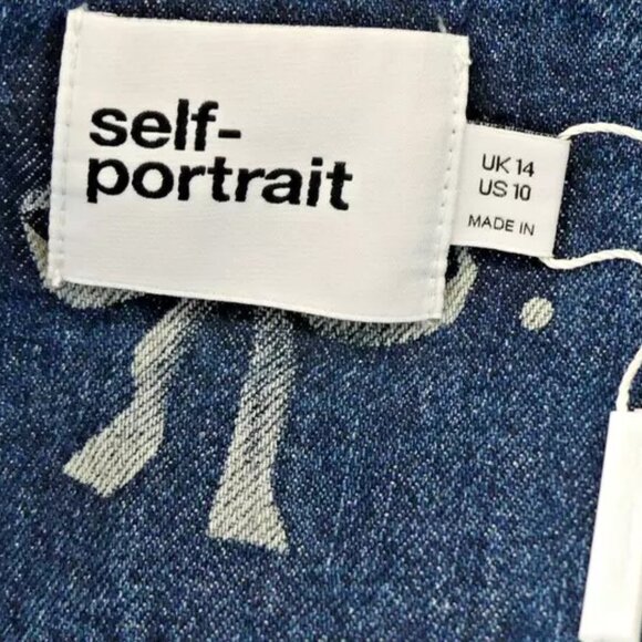 Self Portrait Blue Bow Print Embellished Cropped ShortJacket USA Size 10 - Picture 14 of 15